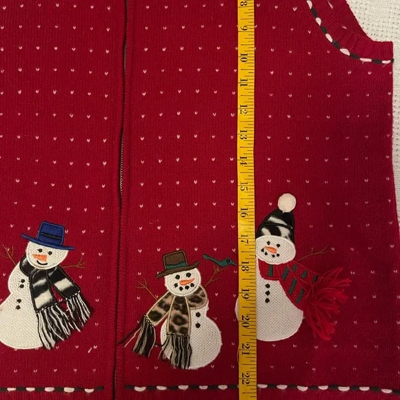 Charter Club Red Lambs Wool Vest Women’s Size L Holiday Snowmen Classic Warmth - Picture 2 of 7